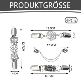 Pack of 4 Cardigan Clips, Zinc Alloy Sweater Clips, Vintage Silver Cardigan Clips, Brooches for Clothes, for Women and Girls, Synthesis