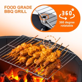 GarveeLife Fire Pit Ring with Grill Grate, 32" x 32" x 7.8" Firepit Cooking Ring 2.5MM Steel Heat-Resistant Large Fire Pit Insert Round, Above or In-Ground Fire Pit, for Camping Garden Backyard