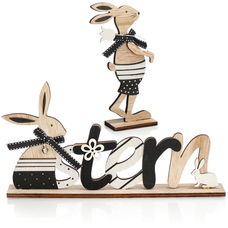 com-four® 3 x Set of 2 Wooden Easter Decorations -