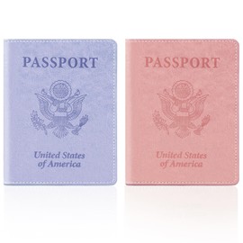2 Pack Passport Holder for Travel, Passport Cover for Women Men, Leather Passport Holder Book Cover Case Bag Wallet Travel Document Holder Cruise Ship Study Abroad Essentials Must Haves(Purple+Rose)