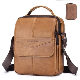 COSCOOA Leather Messenger Bag for Men,Crossbody Bags Mens Purse Handbag with Leather Credit Card Holder Travel Bags Brown