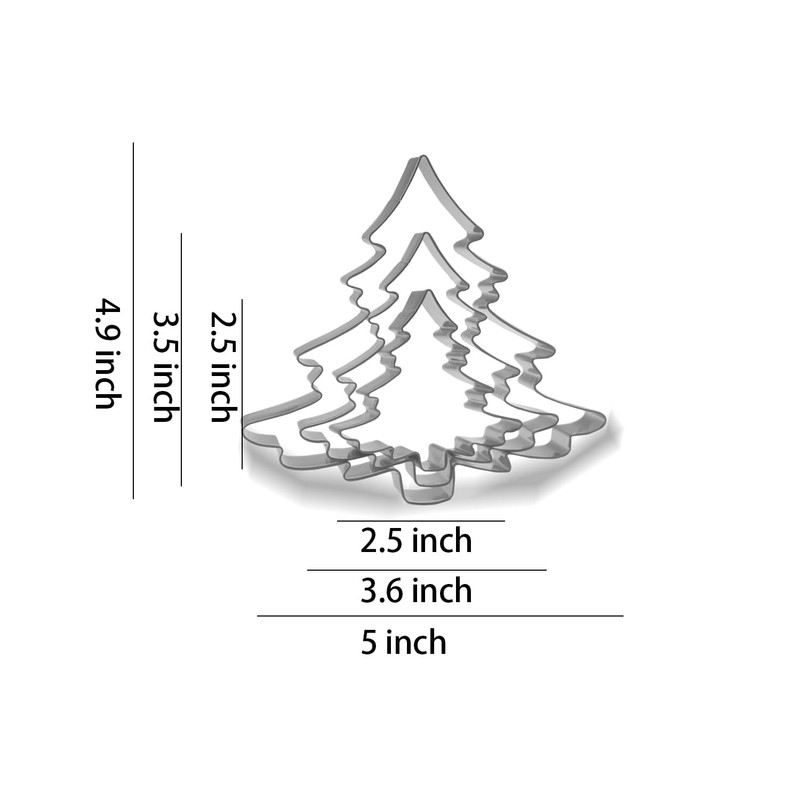 Keewah Christmas Tree Cookie Cutter Set - 5”, 3.6”,2.5” -