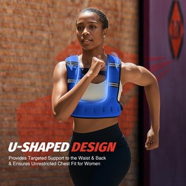 ZELUS Weighted Vest for Women Men, 6/8/12/16/20lb Weight Vest with Arm Pouch Reflective Strips, U-Shaped Rucking Vest for Strength Training Muscle Building, Walking Running Vest for Fitness, Blue