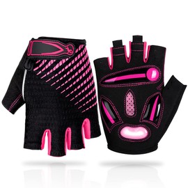 LUROON Cycling Gloves Half Finger Gel Padded Bike Gloves Anti-Slip Shock-absorbing Hand Protect Fingerless Summer Bicycle Short Gloves for Mens & Women (M, Pink)