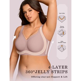 OEAK Womens Wireless Jelly Bra Plus Size Supportive Seamless Bras Full Coverage Push Up Comfortable No Underwire Tshirt Bras Dusty Rose M