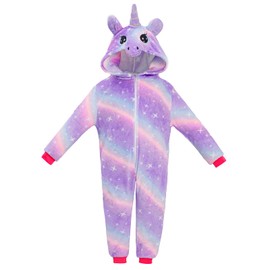 KAKU NANU Unicorn Onesies for Girls Kids Fluffy Pyjamas Age 8 9 10 Unicorn Gifts for Girls Purple