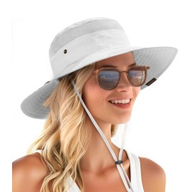 Sun Hats for Women Men Breathable Wide Brim Fishing Hat Hiking Summer UV Protection Bucket Hats UPF 80+ Light Grey