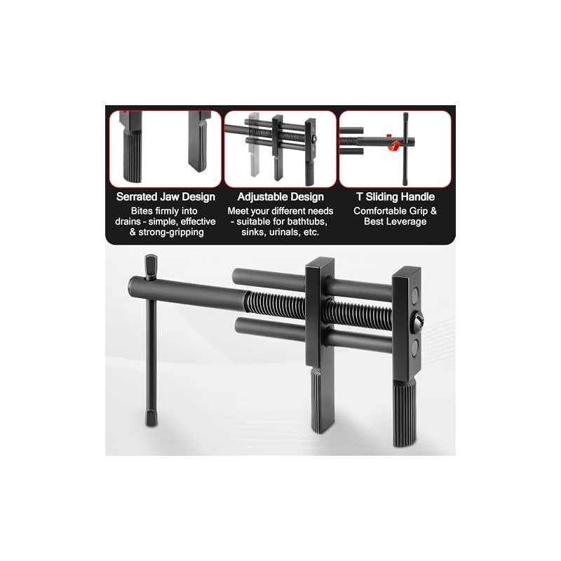 Adjustable T Handle Tub Drain Wrench Strong Grip for 0.7-3.7