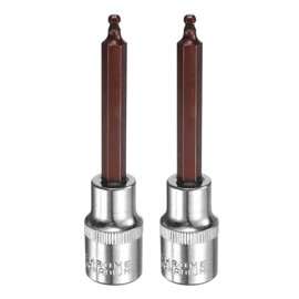 HARFINGTON 2pcs 4mm Ball End Hex Bit Socket 1/2" Square Drive Metric Extension Impact Bit Power Nut Driver Set S2 & CR-V Steel Socket Ratchet Wrench Bits