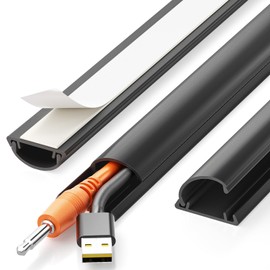 Delamu 42.5in Self-Adhesive Cable Hider Kit - 3 x 14.2in Curved Cord Hider, Seamless Cord Covers for Wires on Wall, Wire Hiders Wire Covers for Cords Wall Mount TV, Cable Management Black