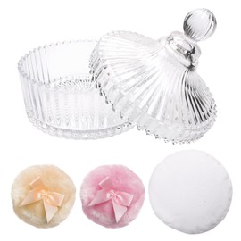 Zhaoyao 4Pcs Body Powder Puff and Container, 5.31" Crystal Powder Container with 3 Soft Large Powder Puffs, Dusting Powder Container with Puff for Face and Body, Washable Reusable Makeup Puff