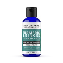 Turmeric Massage Oil – Cooling Body Oil with Eucalyptus & Peppermint │ Post-Workout Recovery & Muscle Fatigue Relief │ Deep Massage Oil for Legs & Back – 100ml by Sera Organics