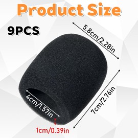 IANFAN 9 Pcs Black Foam Mic Cover, Handheld Microphone Windscreen Microphone Shield Protection Cover for Filtering Plosives, Hissing Noise and Other Ambient Noise