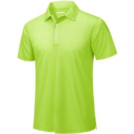 TACVASEN Mens Golf Polo Shirts Mens Collared Shirts Short Sleeve Moisture Wicking Golf Shirts Camisas Polo para Hombre Neon Green, L