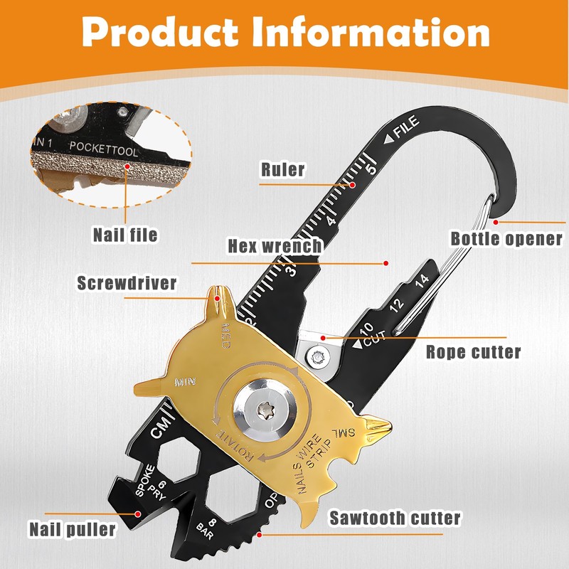 20 in 1 Multifunctional Pocket Tool, Compact Pocket Multi Tool