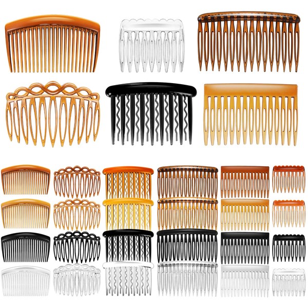 24 Pieces French Hair Side Combs Set Plastic Twist Comb Hair Clip Combs Accessories for Girls Women (9/11/15/16/17/23 Teeth Side)