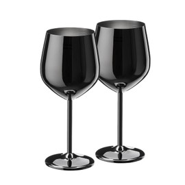 WOTOR Black Wine Glasses Set of 2, 18oz Stainless Steel Wine Glasses, Unbreakable & Portable Stemmed Metal Wine Glass for Outdoor, Travel, Camping and Pool, Ideal Gift for Wine Lovers (Black)