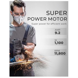 DongCheng 9.2 Amp Power Angle Grinders, 4-1/2 in., 11800RPM, Tool-Free Guard, Electric Metal Grinder Tool, Small Corded Angle Grinder, Paddle Switch, Shockproof Handle for Cutting, Grinding, Polishing