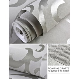 Q QIHANG Sliver Gray Victorian Damask Embossed Textured Non-Woven Material Non-Pasted Wallpaper Roll 1.73'W x 32.8'=57 Square feet
