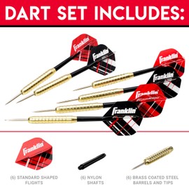 Franklin Sports Steel Tip Darts Set - 6 Pack of 18 Gram Steel Darts - Removable Standard Nylon Flights and Brass Barrels - Lightweight Full Dart Set, Red/Black