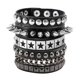 JAZTAKU Unisex Punk Leather Bracelet Spike Cuff Bracelet 80s Studded Wristband for Biker Hip Hop Punk Accessories