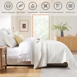 HORIMOTE HOME Cream Quilt Queen Size, Lightweight Quilt for Summer Ultra-Soft Microfiber Modern Style Quilted Clouds Pattern Bedspread Quit Set 3 Pieces(1 Quilt and 2 Pillow Shams)