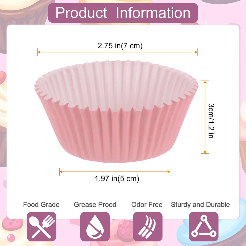 sourcing map 200 Count Cupcake Liners Pink Cupcake Cups Standard