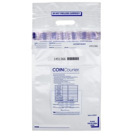 CONTROLTEK Coin Courier 12" x 24.5", Clear, 50 Bags, Tamper-Resistant Coin Bag, Hold Up To 50lbs of Coins, Cash Register Money Bag for Bank Deposit, Security Bags 585347