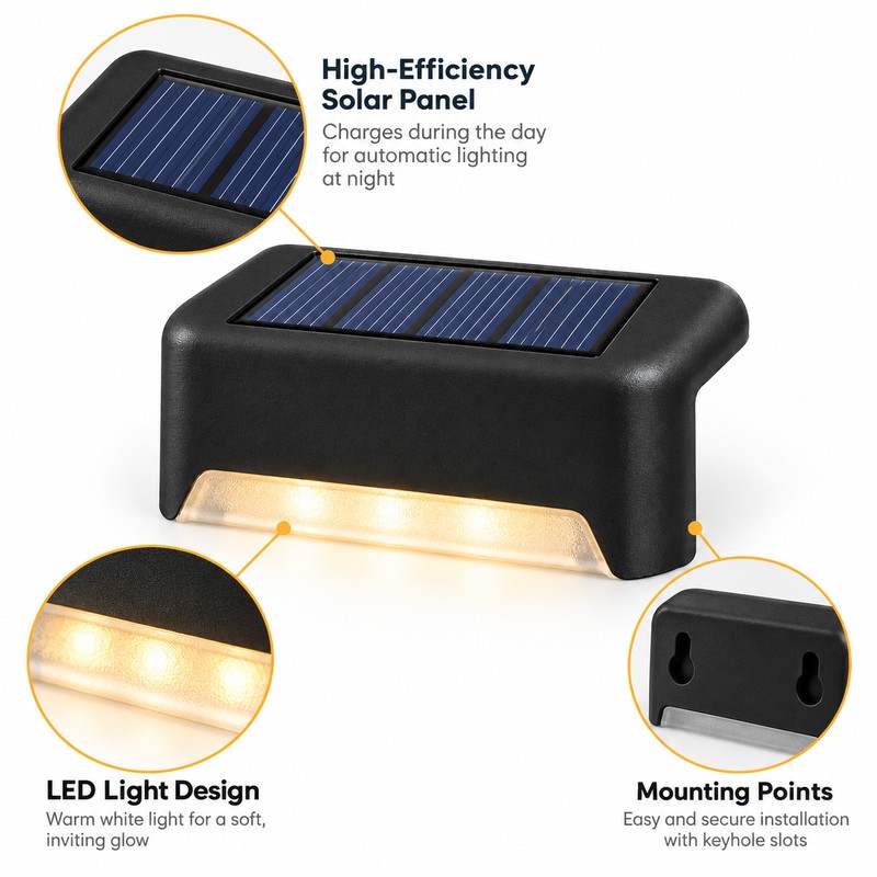 4PCS Solar Deck Lights Outdoor – Waterproof LED Fence Step