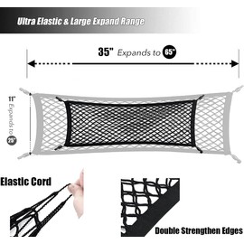 Double-Layer Trunk Cargo Elastic Net for SUV, 35"x11" Stretch to 65"x25" for Car Organizer Heavy Duty with Hooks