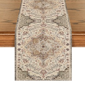 Artoid Mode Boho Bohemia Style Vintage Beige Table Runner, Seasonal Kitchen Dining Table Decoration for Home Party Decor 40x140 cm