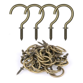 RELBRO Screw Hooks, 1-1/4 Inch Metal Screw in Cup Hooks, Bronze, 50 Pcs