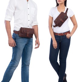 STILORD 'Ian' Belt Bag Leather Men Women Vintage Waist Bag Leather Large Bum Bag for Sports Travel Festival 8.4 Inch Tablets Genuine Leather, Valencia - Brown