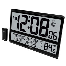 Sharp Atomic Clock - Never Needs Setting! –Easy to Read Numbers - Indoor/Outdoor Temperature, Wireless Outdoor Sensor - Battery Powered - Easy Set-Up (4" Numbers)