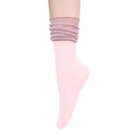 Violet Mist Women Sparkly Sheer Slouch Socks Cute Glitter Mesh Socks Teen Girls Colorful Lace Stacked Socks Tulle Loose Socks, Pink and Pink Mesh, One Size