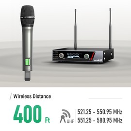 SENWOSI Dual Channel UHF Metal Wireless Mic System with Two Wireless Handheld Dynamic Microphones, 2×100 Adjustable Frequency Points, 400 ft, Auto Scan, for Stage/Studio/Singing/Church