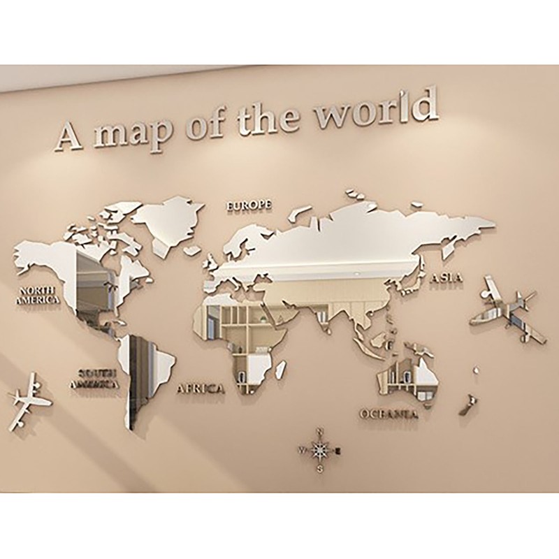 Acrylic Wall Stickers 3D World Map Wall Mirror Sticker for