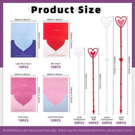 Swpeet 160Pcs 9 Inch 13.4 Inch Clear and Red Plastic Heart Head Floral Picks Card Holders with Assorted Greeting Cards Kit, Flower Card Holders for Bouquet Arrangement Wedding Birthday Party Events Decorations