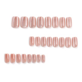 KaleidNail False Nails 24Pc Short Square Shape Nude Pink Glitter Design Press On Nails Sparkly Shiny for Daily & Holiday Wear