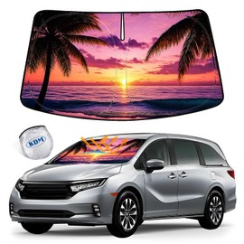 KDM Sunset Beach Style Windshield Sun Shade Fit for 2018-2024 Honda Odyssey LX EX EX-L Touring Elite Minivan,Foldable Front Reflective Windows Sunshade Visor Protector Blocks UV Rays Heat