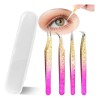 Kit 4pzs Pinzas Para Pestañas Version Oro Rosa Mink Volumen