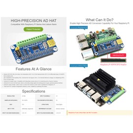 Waveshare High-Precision AD HAT for Raspberry Pi with ADS1263 10-Ch 32-Bit ADC Compatible with Raspberry Pi Series and Jetson Nano