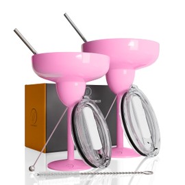 Valentine Vacuum Sealed Margarita Glass with Lid Break-Resistant Stainless Steel Margarita Tumbler for Cocktails Perfect for for Mother's Day Gifting (Pink, Pack of 2)