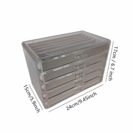 Clear Necklace Holder Organizer, 5-Layer Dustproof Acrylic Pendant Display Storage Case with Lid, Velvet Jewelry Box with Adjustable 25 Compartments, Necklace Tray Drawer for Earring Chains (Beige)