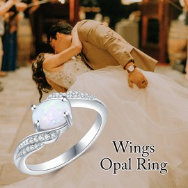 Shroova 925 Silver White Oval Opal Ring with Angle Wings-Statement-rings Opal Jewelry Gifts for Women Her(Size9)