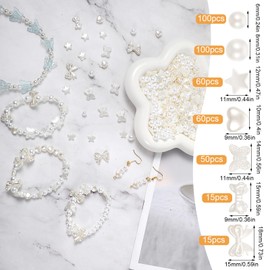 400 Pcs ABS Imitation Pearl Beads White Loose Pearl Beads Assorted Imitation Perlas for Crafts White Craft Pearls for Jewelry Making Bracelets Necklace Earrings Accessories DIY Crafts