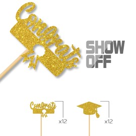 Congrats Cupcake Toppers/Class of 2025 Grad Cupcake Decor/High School College Graduation Cupcake Toppers/Congrats Grad Graduation Party Cupcake Decorations Gold Glitter 24 Pcs