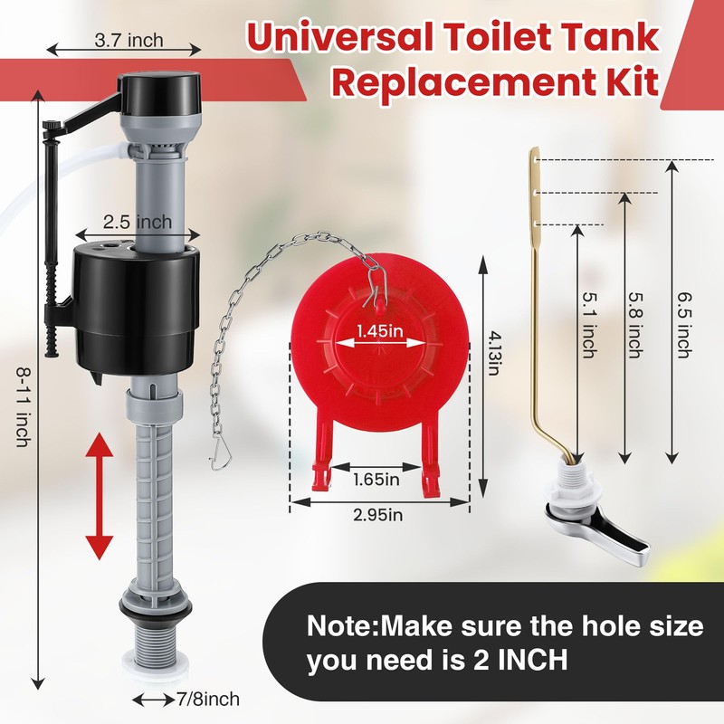 Saillong Universal Toilet Flusher Replacement Kit, Fill Valve, 2-Inch Flapper,