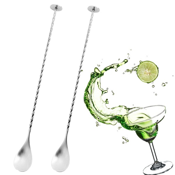 HJUWANG 2 Pack Bar Long Handle Spoons Stainless Steel Bartender