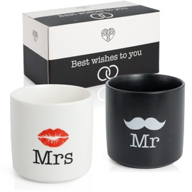WeddingTree Mr and Mrs Mugs, Set of 2 - Partner Mugs - Mr and Mrs Mugs for Couples for Wedding Engagement Wedding Anniversary - Modern Wedding Gift - Mr and Mrs Gifts